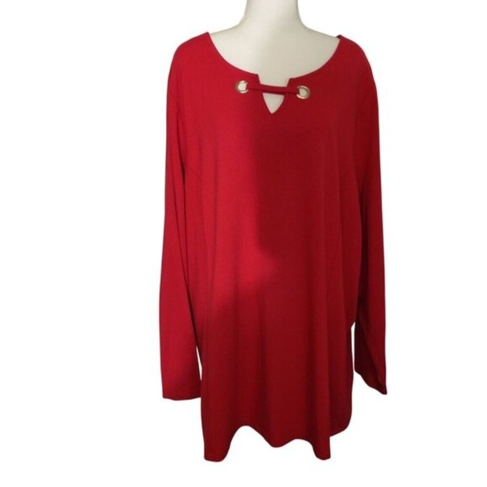 Belle Kim Gravel FUSCHIA Long Sleeve Tunic Top W/Gold Grommet Detail Size 3X-NEW